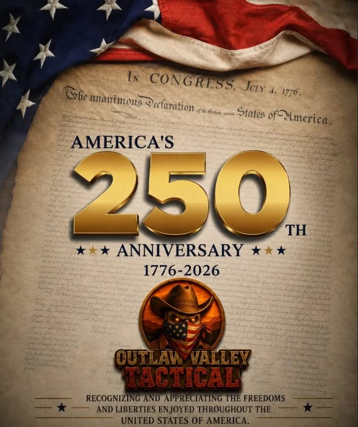 America's 250th anniversary post, 1776 to 2026, set on the Declaration of Independence under a flag.