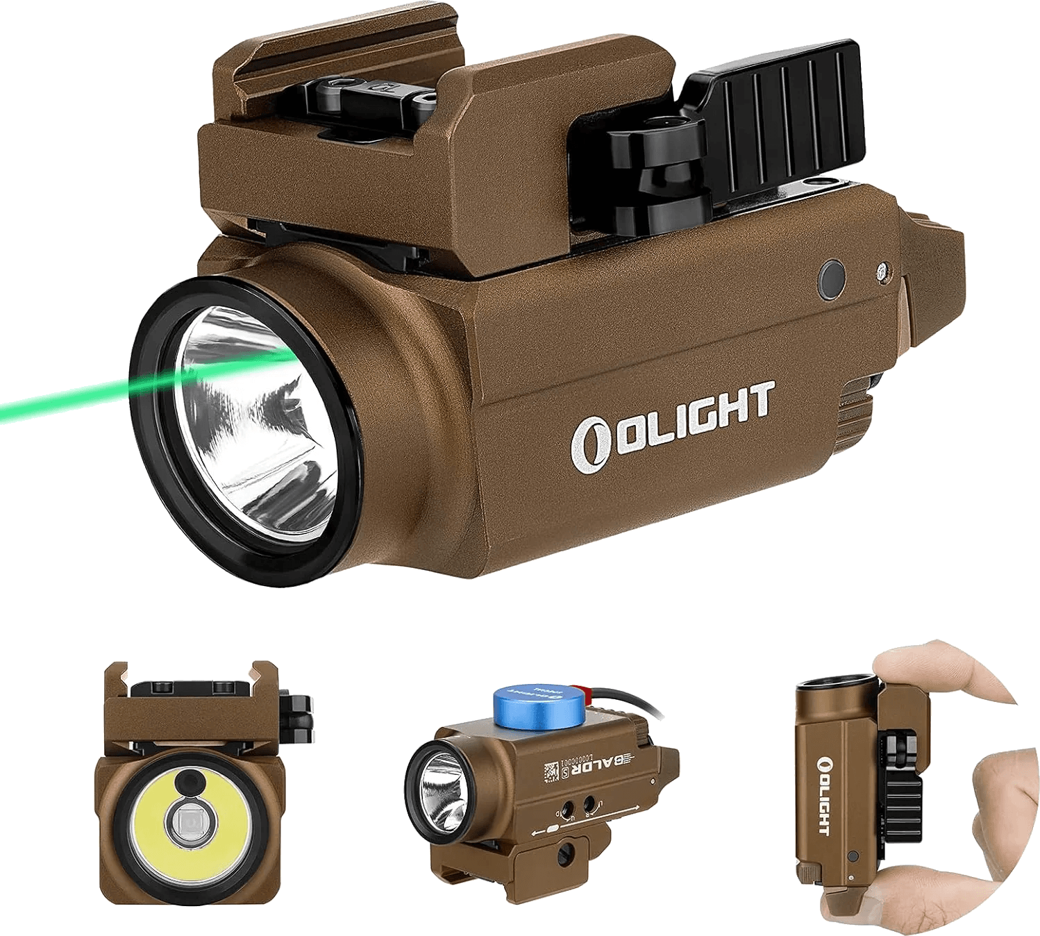 Baldr S 800 Lumens LED Tactical Flashlight with Green Laser – Desert Tan