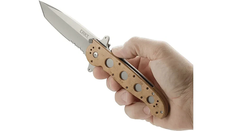 CRKT M16 Special Forces 3.875″ Folding Knife Tanto Blade Combo Edge Silver & Tan