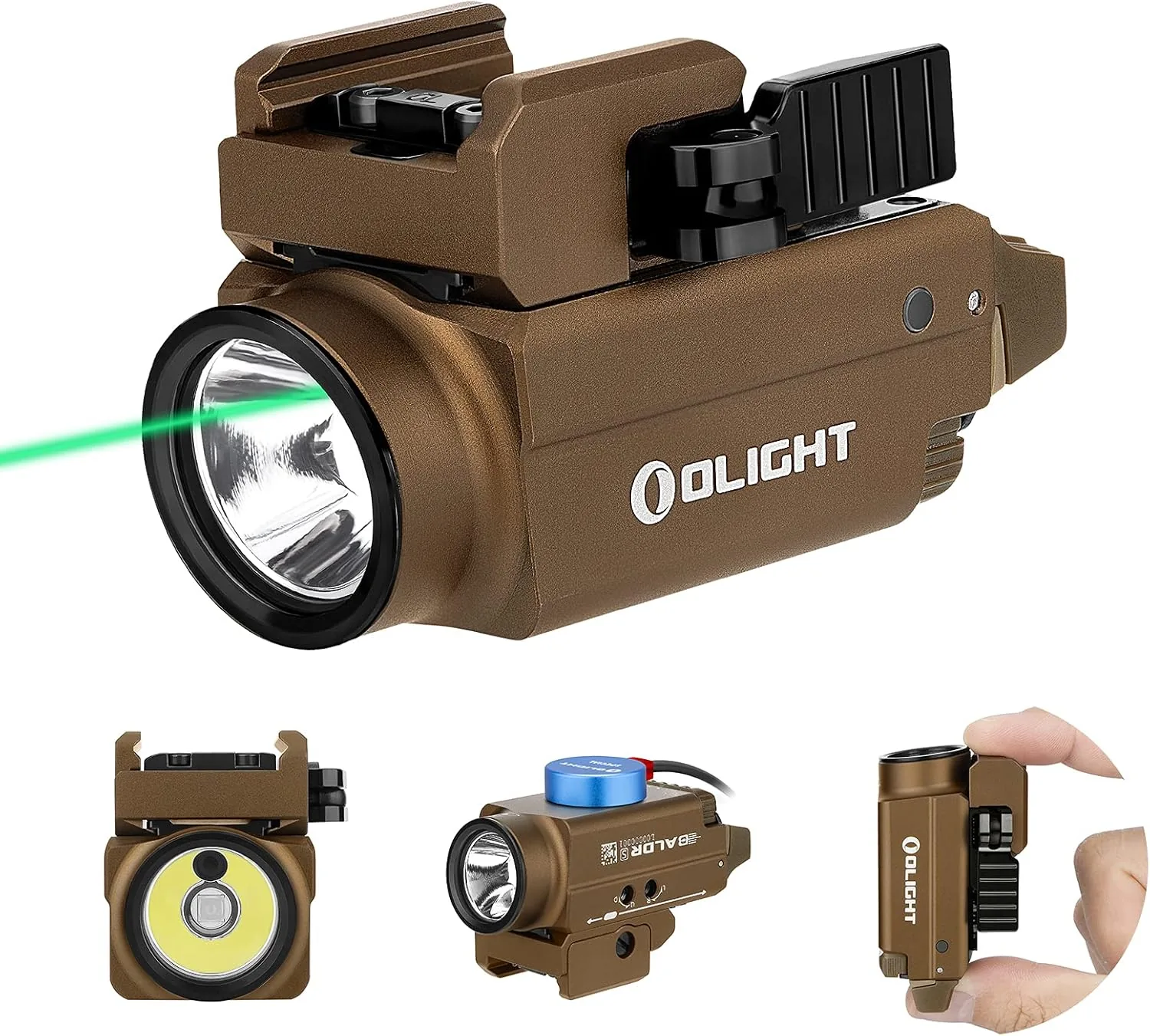 Baldr S 800 Lumens LED Tactical Flashlight with Green Laser – Desert Tan
